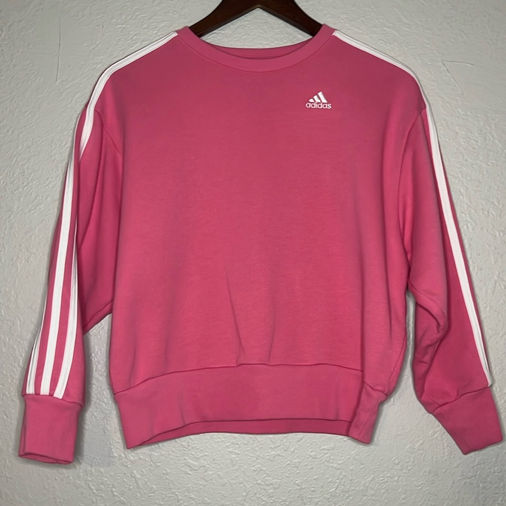 Adidas pink white three stripes pull over